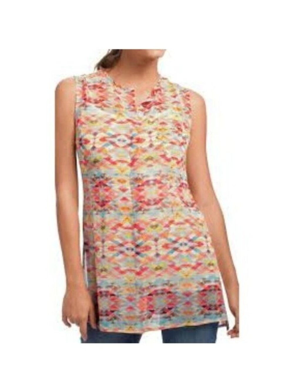 Cabi 760 Avery Multi-Color Sheer Button Front Tunic Medium
